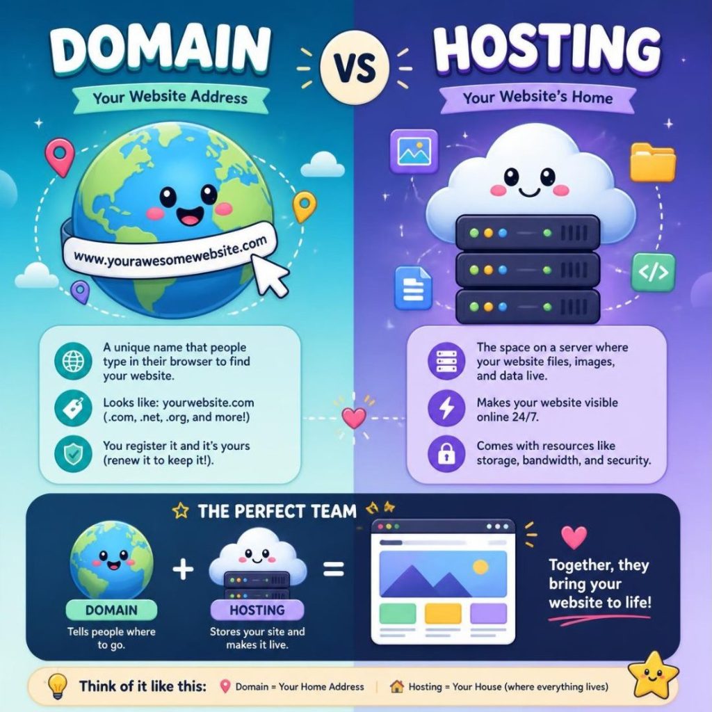 the difference between domain and hosting
